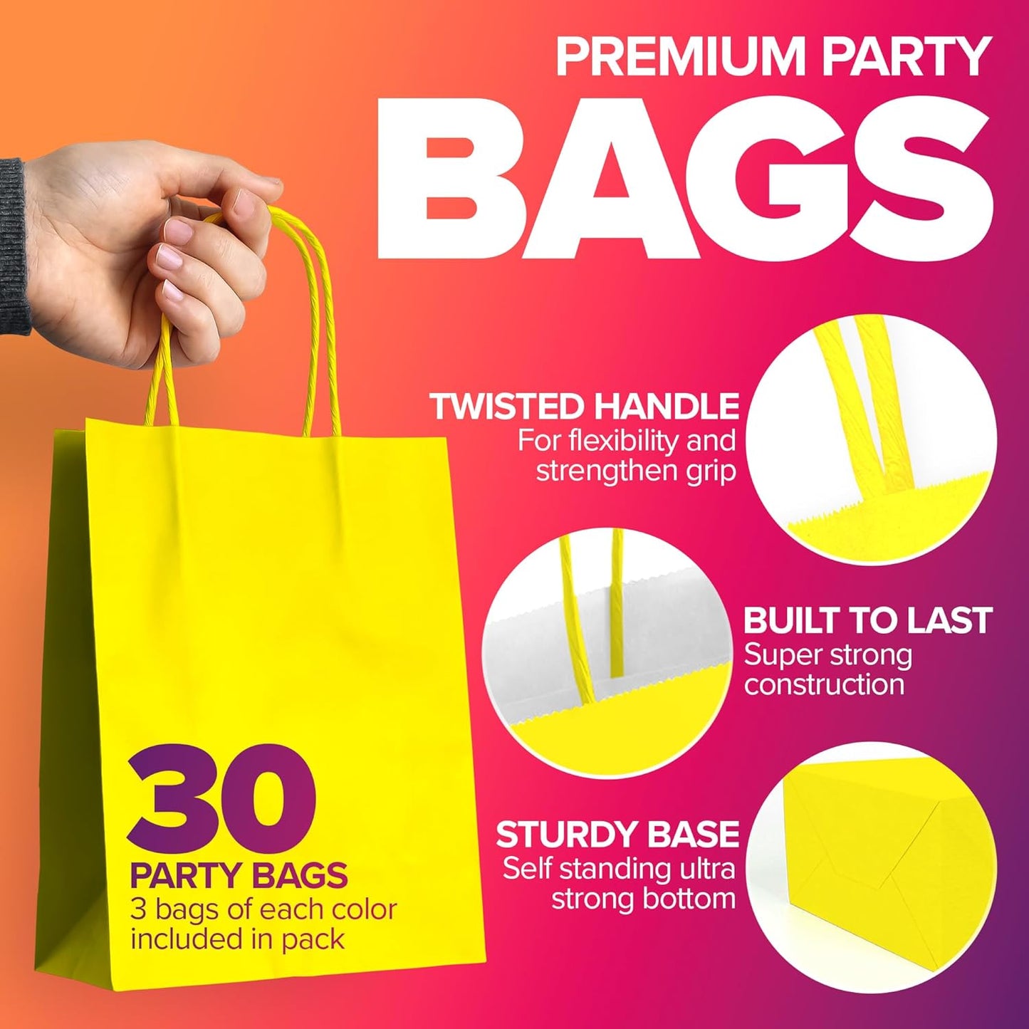 IYABA Pack of 30 Party Gift Bags - 10 Colors - Ideal for Celebrations, Kids Party